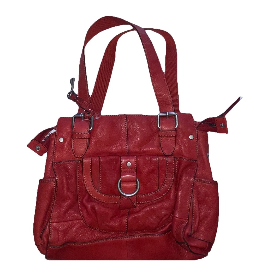 Fossil Red Pebbled Leather Shoulder Bag / Tote ZB2771 Key Biker Rockabilly
